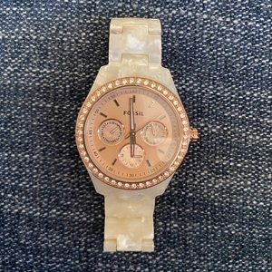 Fossil rose gold rhinestone womens watch.